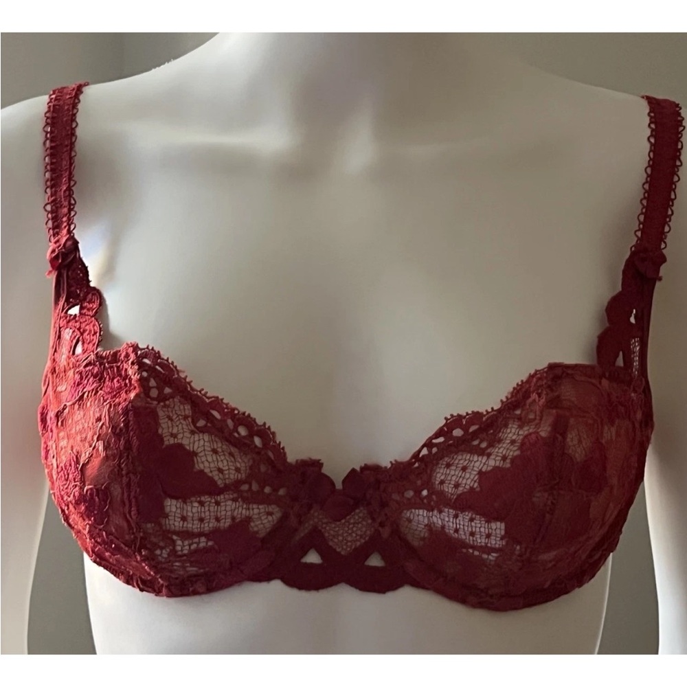 Simone Perele Red Floral Lace Balcony Push Up Bra 34B